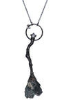 Copper Tree Limb Broom Pendant with Black Kyanite Fan and Moonstone Star