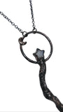 Copper Tree Limb Broom Pendant with Black Kyanite Fan and Moonstone Star