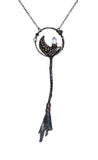 Copper Tree Limb Broom Pendant with Kyanite Fan, Crescent Moon and Quartz Point