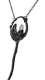 Copper Tree Limb Broom Pendant with Kyanite Fan, Crescent Moon and Quartz Point