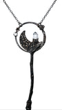 Copper Tree Limb Broom Pendant with Kyanite Fan, Crescent Moon and Quartz Point
