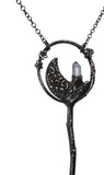 Copper Tree Limb Broom Pendant with Kyanite Fan, Crescent Moon and Quartz Point
