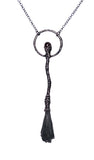 Copper Tree Limb Broom Pendant with Black Kyanite Fan and Garnet