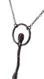 Copper Tree Limb Broom Pendant with Black Kyanite Fan and Garnet