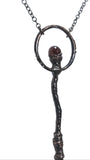 Copper Tree Limb Broom Pendant with Black Kyanite Fan and Garnet