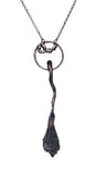Copper Tree Limb Broom Pendant with Black Kyanite Fan, Amethyst and Bats