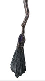 Copper Tree Limb Broom Pendant with Black Kyanite Fan, Amethyst and Bats