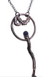 Copper Tree Limb Broom Pendant with Black Kyanite Fan, Amethyst and Bats