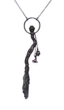Copper Tree Limb Broom Pendant with Black Kyanite Fan, Smoky Quartz and Witches Hat and Cauldron Charms