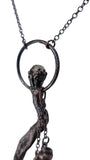 Copper Tree Limb Broom Pendant with Black Kyanite Fan, Smoky Quartz and Witches Hat and Cauldron Charms