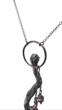 Copper Tree Limb Broom Pendant with Black Kyanite Fan, Smoky Quartz and Witches Hat and Cauldron Charms