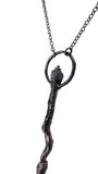 Copper Tree Limb Broom Pendant with Black Kyanite Fan and Labradorite