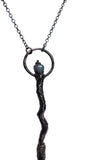 Copper Tree Limb Broom Pendant with Black Kyanite Fan and Labradorite