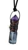Amethyst Point and Peridot Copper Top Aromatherapy Glass Bottle Pendant