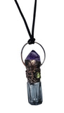 Amethyst Point and Peridot Copper Top Aromatherapy Glass Bottle Pendant