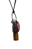 Thulite and Crystal Quartz Top Glass Aromatherapy Glass Bottle Pendant