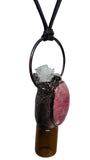 Thulite and Crystal Quartz Top Glass Aromatherapy Glass Bottle Pendant