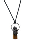 Cat Skull with Garnet Copper Glass Aromatherapy Bottle Pendant