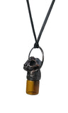 Cat Skull with Garnet Copper Glass Aromatherapy Bottle Pendant