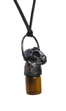 Cat Skull with Garnet Copper Glass Aromatherapy Bottle Pendant