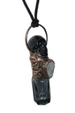 Obsidian Skull and Moonstone Coffin Copper Top Aromatherapy Glass Bottle Pendant