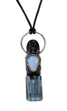Obsidian Skull and Moonstone Coffin Copper Top Aromatherapy Glass Bottle Pendant