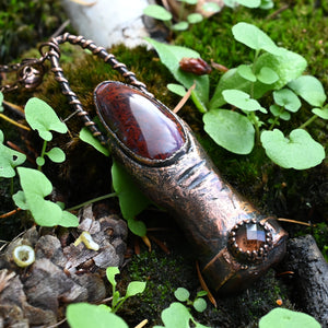 F*#k It Finger Pendant with Flame Agate & Smoky Quartz Ring