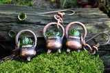 Tiny Copper Cauldron Pendant and Earrings Set with Diopside Chips