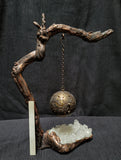 Copper Driftwood Hanging Incense Holder with Quartz Cluster