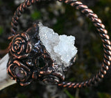 Deer Antler Copper Pendant with Crystal Cluster and Tourmaline