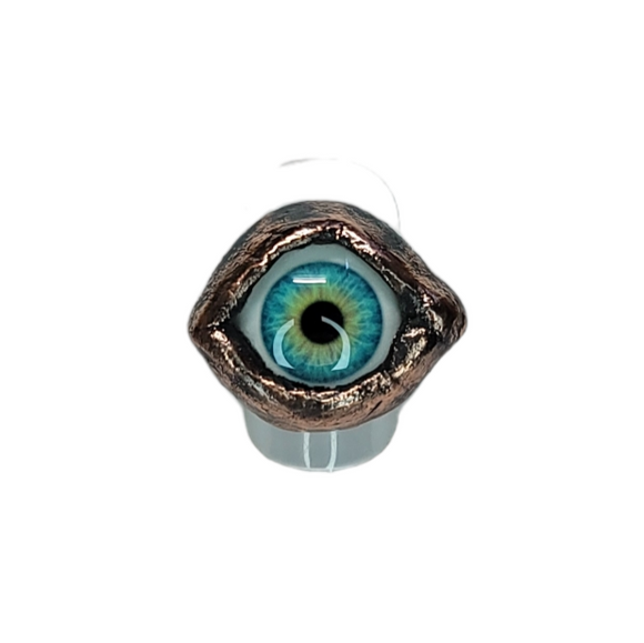 Glass Green Eye Copper Ring Size 7