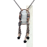Tiny Elegance Quartz Crystal Pendant with Obsidian Star Dangles