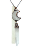 Quartz Crescent Moon with Lemurian Crystal Point Dangle