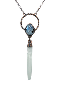 Tourmalated Rainbow Moonstone Pendant with Lemurian Crystal Point