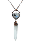 Tourmalated Rainbow Moonstone Pendant with Lemurian Crystal Point