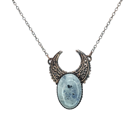 Tourmalated Moonstone with Filigree Crescent Moon Pendent