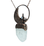 Crystal Point Pendant with Embossed Crescent Moon and Labradorite