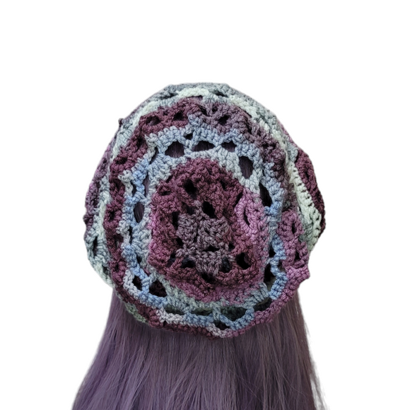 Crochet Skull Beanie - Shades of Berries and Greys