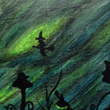 Moonlit Ride Watercolor Painting on Wood - Small