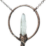 Broom Pendant with Black Kyanite Fan with Quartz Point