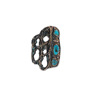 Cholla Cactus Copper Ring with Morenci Turquoise Size 10