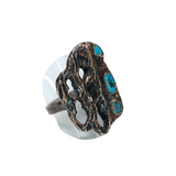 Cholla Cactus Copper Ring with Morenci Turquoise Size 10