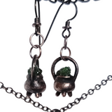 Tiny Copper Cauldron Pendant and Earrings Set with Diopside Chips