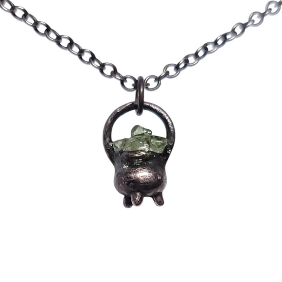 Tiny Copper Cauldron Pendant  with Peridot