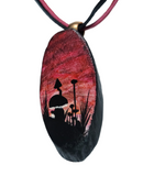 Red Skies at Night Hand Painted Wood Pendant