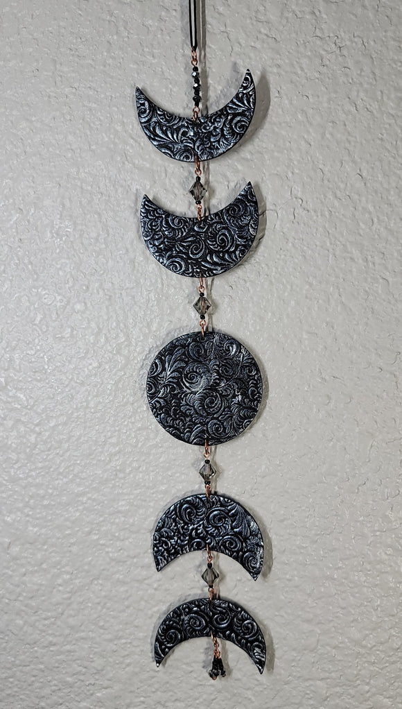 Silver Foliage Moon Phase Suncatcher Wall Hanging