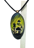 Sky of Emeralds Hand Painted Wood Pendant