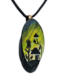 Sky of Emeralds Hand Painted Wood Pendant