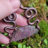 Raw Labradorite with Snakes Copper Pendant
