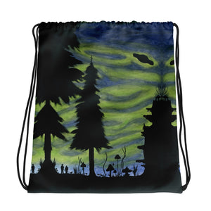 On the Trail watercolor painting Drawstring bag